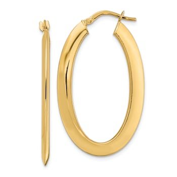 14k Yellow Gold Polished 1 1/2" Oval Hoop Earrings