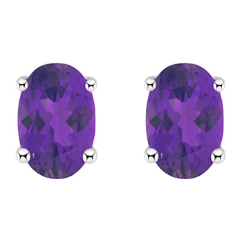 6x4mm Oval Amethyst 14k White Gold Stud Earrings