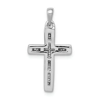 Rhodium Over 14k White Gold Small Diamond Cross Pendant
