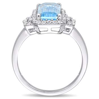 4.25ctw Sky Blue and White Topaz Halo Ring in Sterling Silver