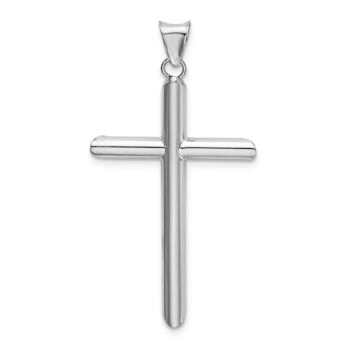 Rhodium Over 14k White Gold 3D Polished Tube Cross Pendant