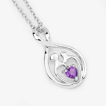 Purple Amethyst Mom and Child Rhodium Over Sterling Silver Heart Pendant
With Chain 0.14ct
