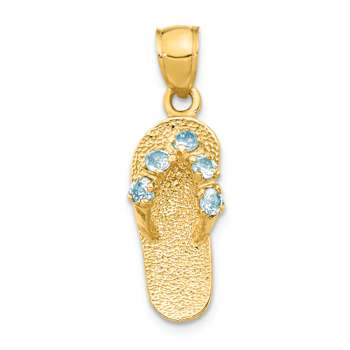 14k Yellow Gold 3D Textured Cubic Zirconia March Birthstone Flip Flop Pendant