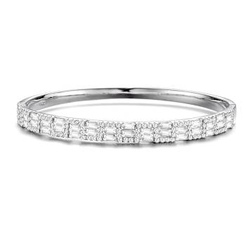 CZ Two-Row Bangle Bracelet In Sterling Silver