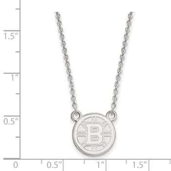 Rhodium Over Sterling Silver NHL LogoArt Boston Bruins Small Pendant Necklace
