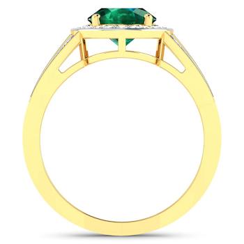 1.97ctw Green Emerald and Diamond 14K Yellow Gold Halo Ring