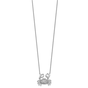Rhodium Over Sterling Silver Polished Cubic Zirconia Crab Necklace