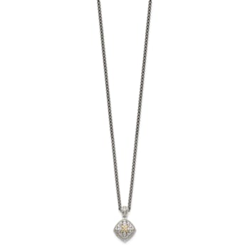 Sterling Silver Antiqued with 14K Accent Diamond Necklace