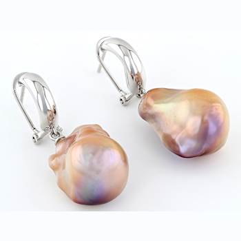 Large Pink Freshwater Pearl Earrings In Sterling Silver