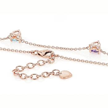 Multi-Gemstone Heart Station Necklace In 18K Rose Gold Over Sterling
Silver 2.02ctw