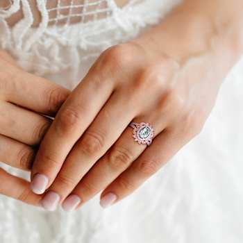 Aquamarine and Diamond 10K White and Rose Gold Shank Ring 0.93ctw