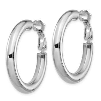 Rhodium Over 14k White Gold Polished 1 1/8" Round Hoop Earrings