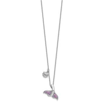 Rhodium Over Sterling Silver Polished Cubic Zirconia Whale Tail 17.75
Inch Necklace