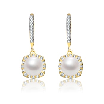 Pear Shape Pearl Simulant Drop Earrings In 14K Gold Over Sterling Silver