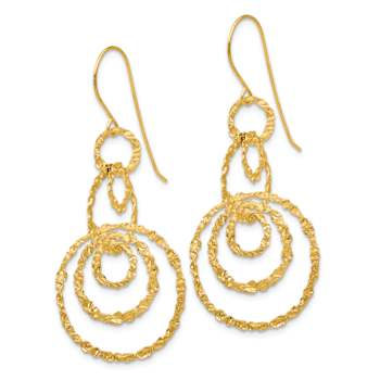 14k Yellow Gold Textured Circle Dangle Earrings