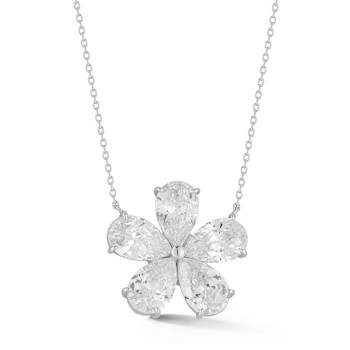Rachel Zoe CZ Statement Flower Pendant Necklace in Rhodium Over Sterling Silver