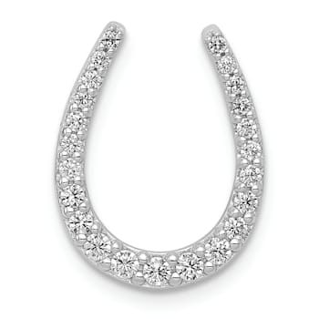 Rhodium Over 14k White Gold Diamond Horseshoe Chain Slide Pendant
