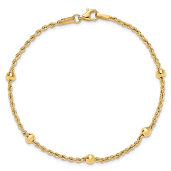 14K Yellow Gold Diamond-cut Beaded Rope Chain Bracelet