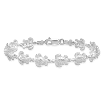 Rhodium Over Sterling Silver Polished Sea Turtle Bracelet