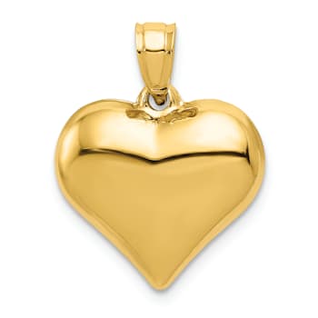 14k Yellow Gold 3D Polished Puffed Heart Pendant