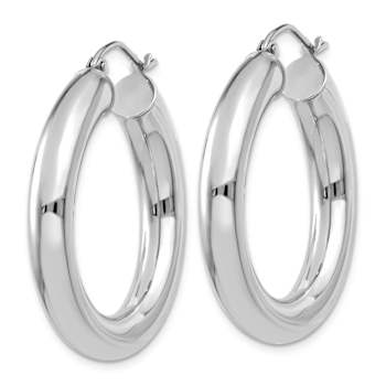 Rhodium Over 14k White Gold Polished 1 3/16" Tube Hoop Earrings
