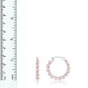 4-5mm Pink Cultured Freshwater Pearl Rhodium Over Sterling Silver Earrings
