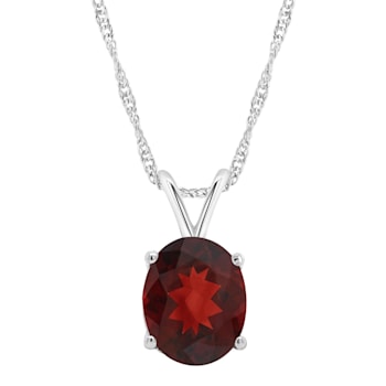 10x8mm Oval Garnet Rhodium Over Sterling Silver Pendant With Chain