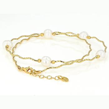 Freshwater Pearl Station Necklace In 18k Yellow Gold Over Sterling
Silver Necklace