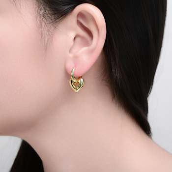 Heart Huggie Earrings In 14K Gold Over Brass