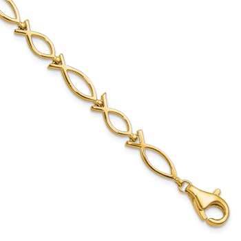 10k Yellow Gold Polished Religious Fish Link Bracelet