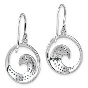 Rhodium Over Sterling Silver Polished Cubic Zirconia Wave Dangle Earrings