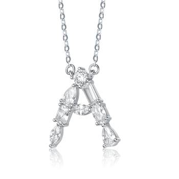 Initial A Mixed Cut CZ Pendant Necklace In Sterling Silver 18 Inch