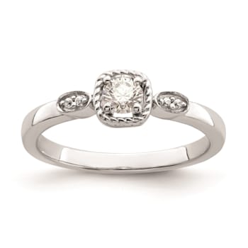 Rhodium Over 14K Gold Petite Rope Edge Round Diamond Ring 0.24ctw