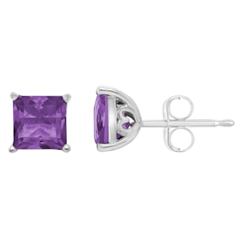 6mm Square Cut Amethyst Rhodium Over Sterling Silver Stud Earrings