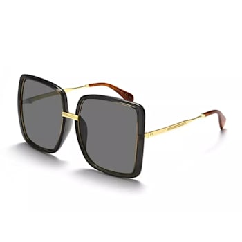 Gucci Gold Tone and Black Frame Oversize Square Frame / Gray Lens Sunglasses