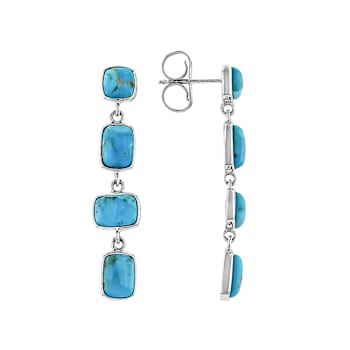 Cushion Turquoise Sterling Silver Dangle Earrings 7x5mm