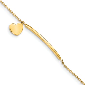 14k Yellow Gold Children's Polished Heart Dangle Bar Bracelet