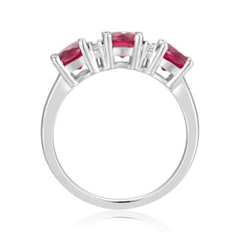 Lab Created Ruby and Moissanite Sterling Silver 3-Stone Ring