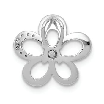 Rhodium Over 14k White Gold Diamond Round Petal Flower Chain Slide Pendant