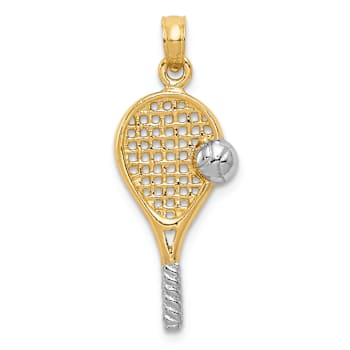 14K Two-tone Gold  Polished and Textured Tennis Racquet Pendant