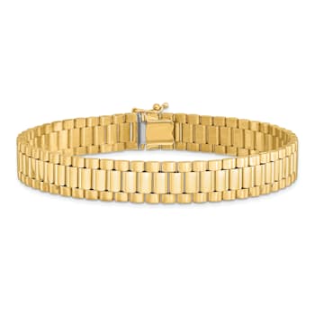 14K Yellow Gold Men's Satin and Polished 8-inch Link Bracelet