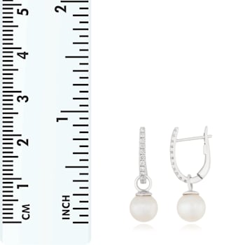 White Cultured Akoya Pearl 14k White Gold Earrings 7-7.5mm