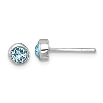 Rhodium Over Sterling Silver Polished Blue Crystal 3.5mm Post Earrings