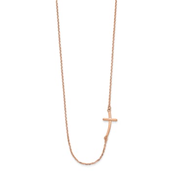 14K Rose Gold Small Sideways Curved Cross Necklace