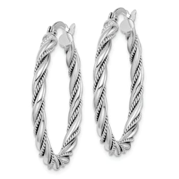 Rhodium Over Sterling Silver 2.5x30mm Twisted Hoop Earrings