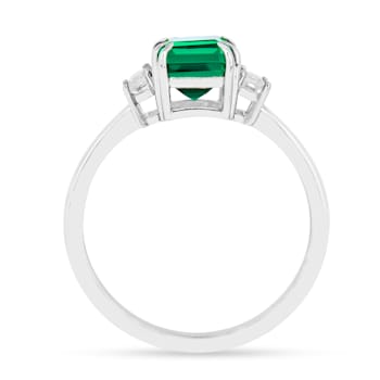 Green Lab Created Emerald and Moissanite Rhodium Over Sterling Silver
3-Stone Ring