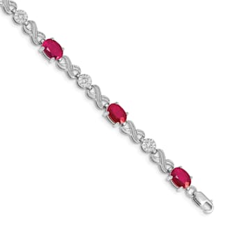 Rhodium Over 14k White Gold Diamond and Ruby Infinity Bracelet