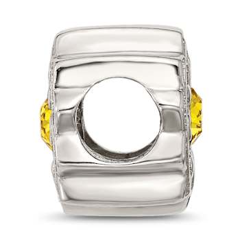 Sterling Silver Brushed and Polished Crystal Yellow Bead