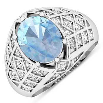 2.32ctw Blue Aquamarine and Diamond 14K White Gold Halo Ring