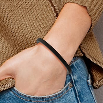 Black Rubber and Stainless Steel Polished 8.5-inch Bracelet